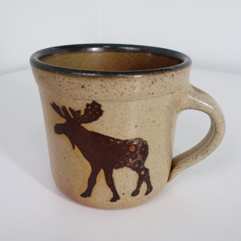 Monroe Salt Works Pottery Moose Stoneware Coffee Mug Rustic Lodge Cabin Vintage